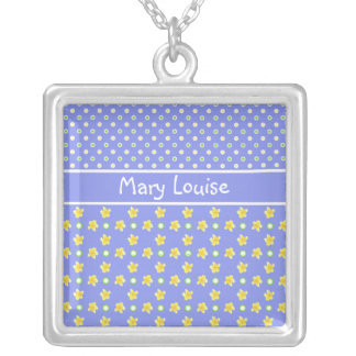 Primroses Necklace: Personalize: Polka Dots, Blue Silver Plated Necklace