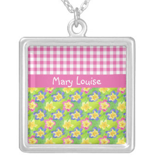 Primroses Necklace to Personalize: Pink Gingham
