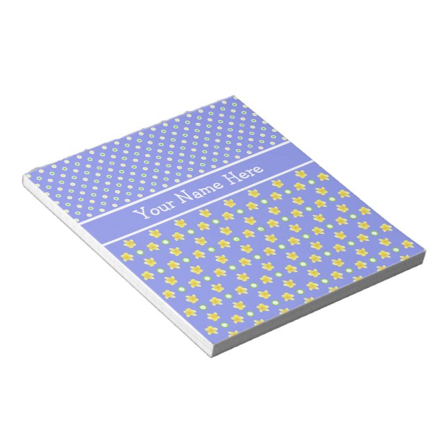 Primroses Notepad to Personalize: Blue Polka Dots (Angled)