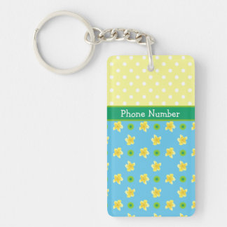 Primroses on Blue, Yellow, White Polka Dots Keychain
