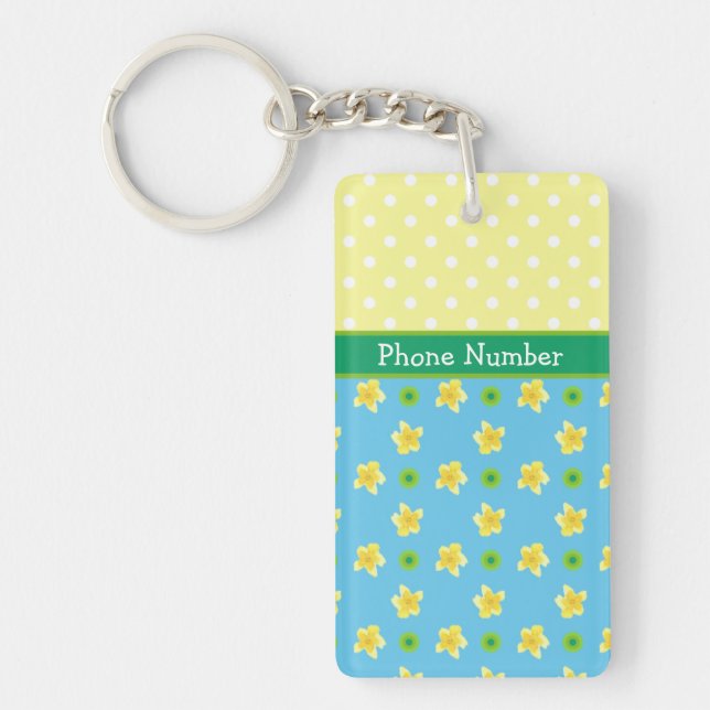 Primroses on Blue, Yellow, White Polka Dots Keychain (Front)