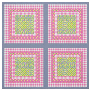 Primroses Pink Blue Green Faux Patchwork Pattern Fabric