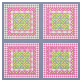 Primroses Pink Blue Green Faux Patchwork Pattern Fabric