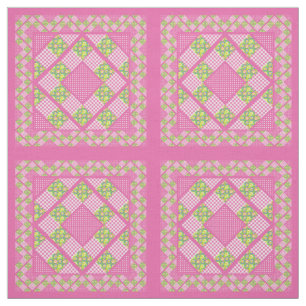 Primroses Pink Vintage Faux Patchwork Pattern Fabric