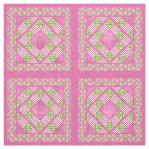 Primroses Pink Vintage Faux Patchwork Pattern Fabric