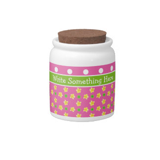 Primroses Storage Jar: Personalize Pink Polka Dots Candy Jar