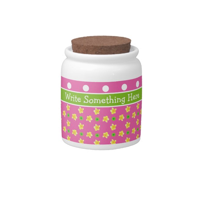 Primroses Storage Jar: Personalize Pink Polka Dots Candy Jar (Front)