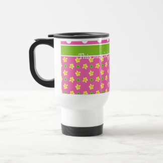 Primroses Travel Mug: Personalize Pink Polka Dots Mug