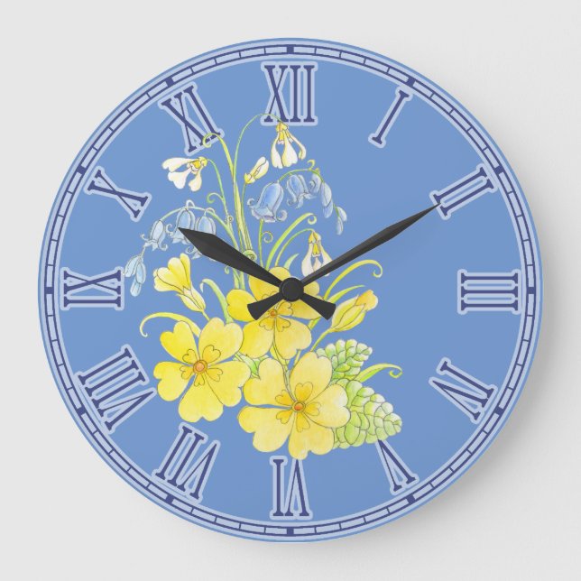 Primula, bluebells, snowdrops floral wall clock (Front)