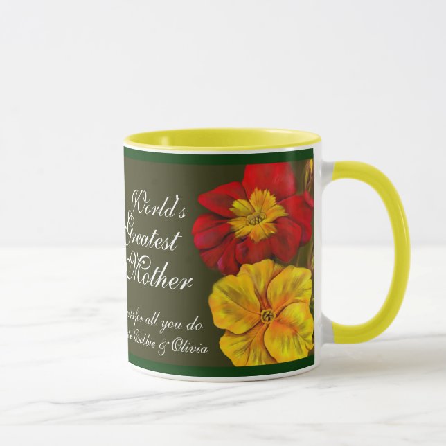 Primula floral art World's Greatest Mother mug (Right)