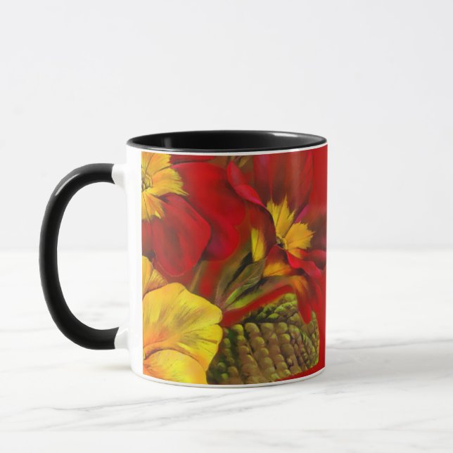 Primula floral art "World's Greatest Nana" red mug (Left)