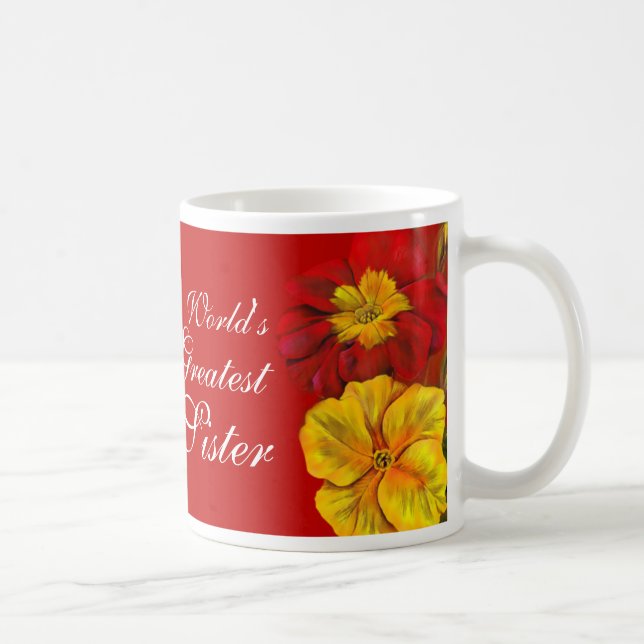 Primula floral art World's Greatest Sister red mug (Right)