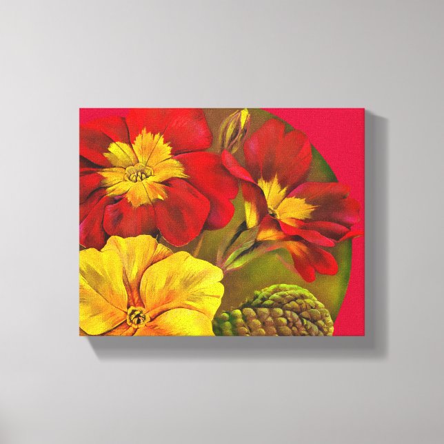 Primula floral red canvas fine art wrap print (Front)