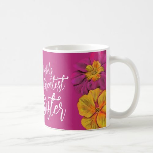 Primula floral Worlds Greatest Sister mauve mug