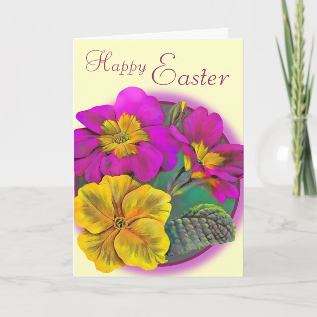 Primula Happy Easter cream pink art card (Front)