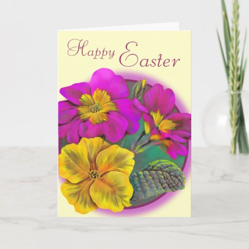 Primula Happy Easter cream pink art card