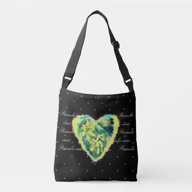 Primula Heart black yellow dot heart Crossbody Bag (Front)