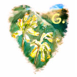 Primula Heart  Pin with a monogram Cutout<br><div class="desc">A heart-shaped ornament from my mixed media painting of a couple of wild yellow cowslip flowers in Long Eaton,  East Midlands,  UK. Add your letter.</div>