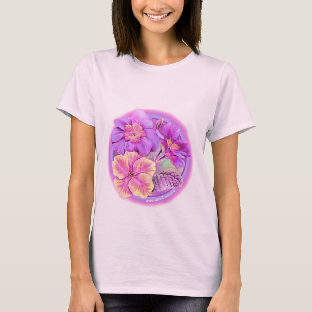 Primula primroses painted art t-shirt (Front)