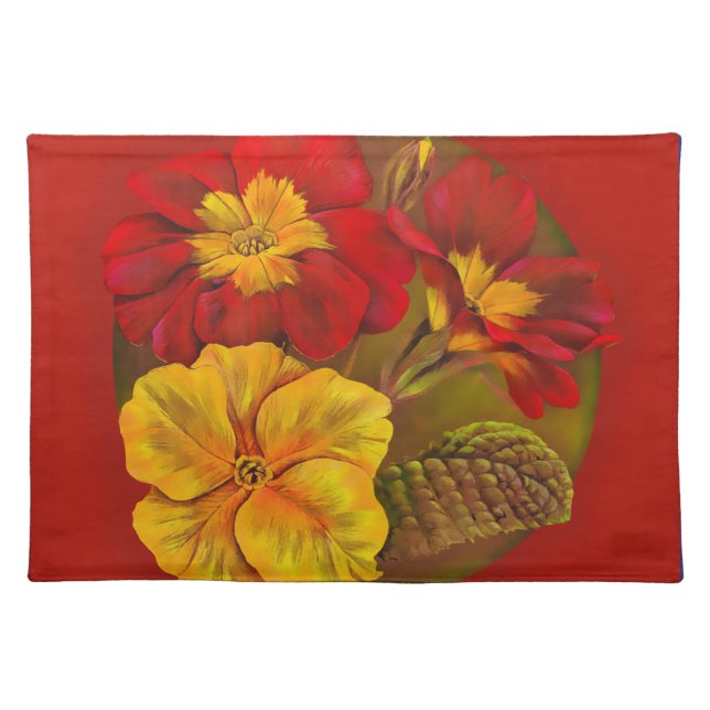 Primula red & yellow fine art canvas placemat (Front)