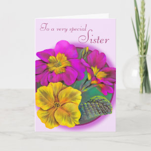 Primula sister floral birthday card