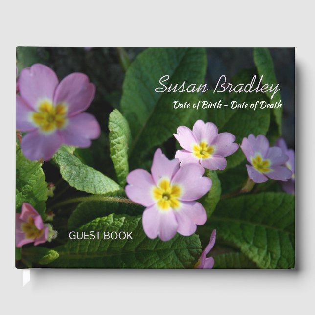 Primula Spring Flowers 2 personalized Memorial GB Guest Book (Front)