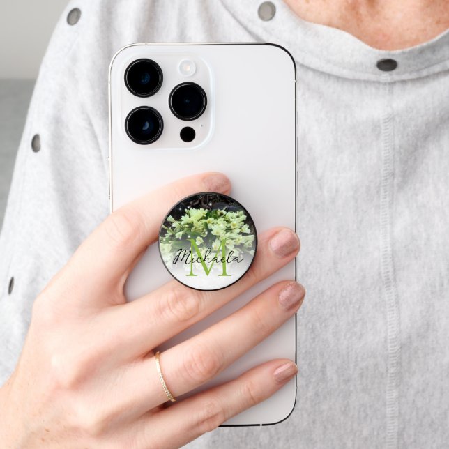 Primula vulgaris Primroses flower leaves Monogram PopSocket (Hand)