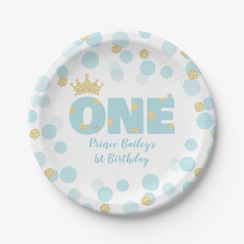 Prince 1st Birthday Blue Gold Paper Plates