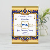 Prince 1st Birthday Blue Ornate Gold Invitation (Standing Front)