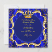 Prince 1st Birthday Boy Royal Blue Gold Crown A Invitation (Back)