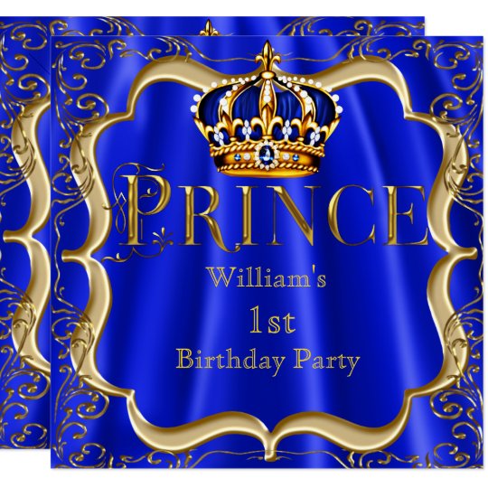 Prince 1st Birthday Boy Royal Blue Gold Crown B Invitation | Zazzle.com