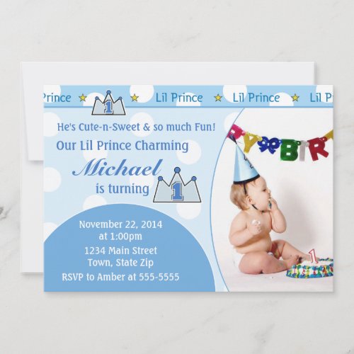 Prince 1st Birthday Invitation 5x7 Photo Card