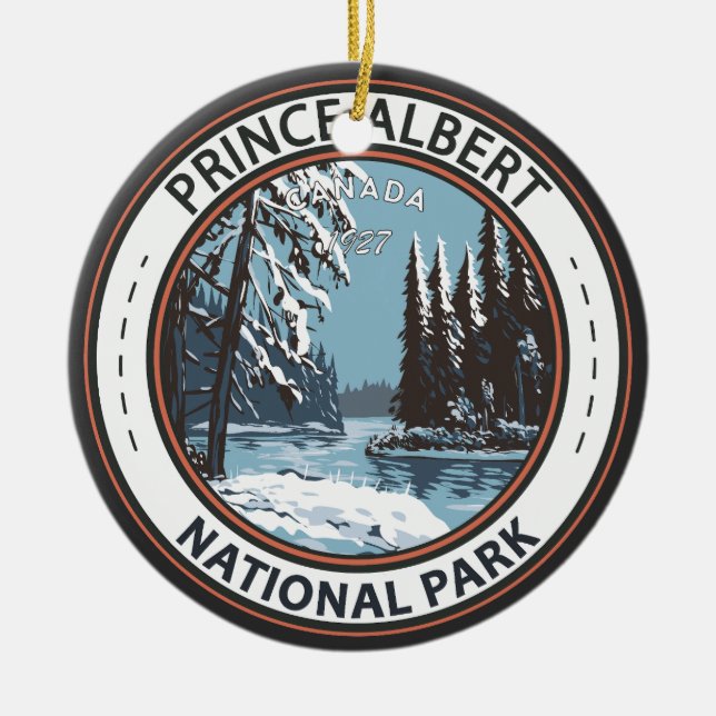 Prince Albert National Park Canada Winter Badge Ceramic Ornament (Front)