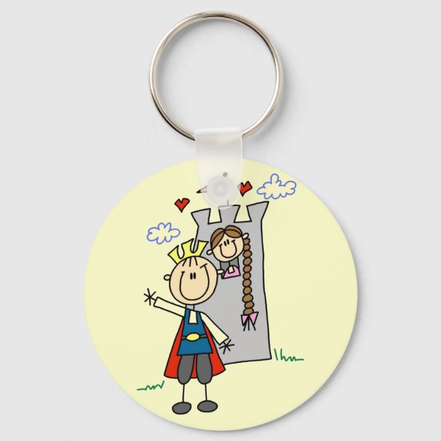 Prince and Girl in Tower Tshirts and Gifts Keychain (Front)