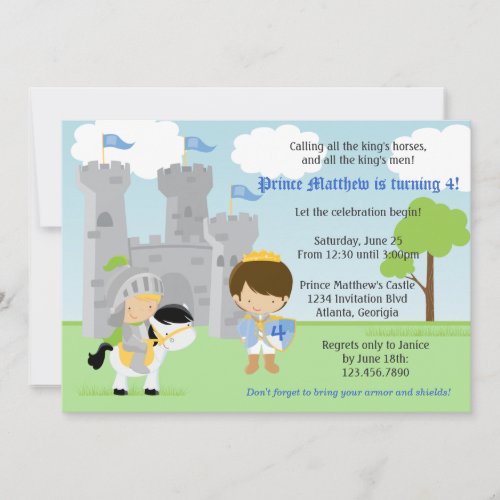 Prince and Knight Kids Birthday Party Invitation