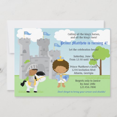 Prince and Knight Kids Birthday Party Invitation