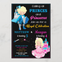 Prince and Princess birthday invitation Dual party