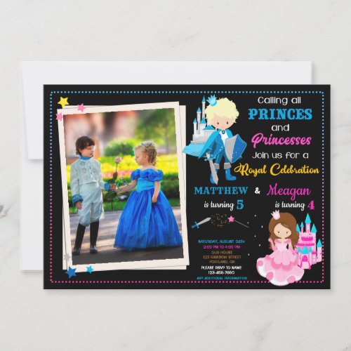 Prince and Princess birthday invitation with photo