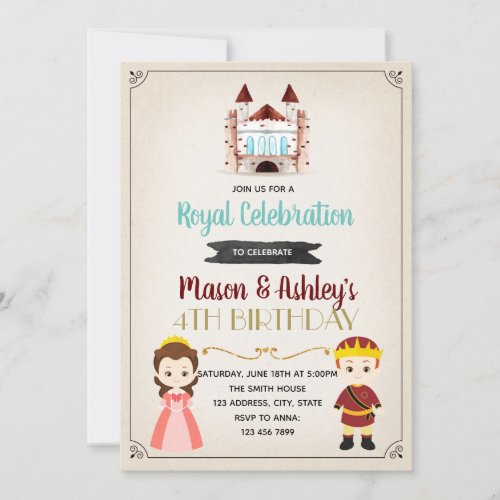 Prince and princess birthday party invitation