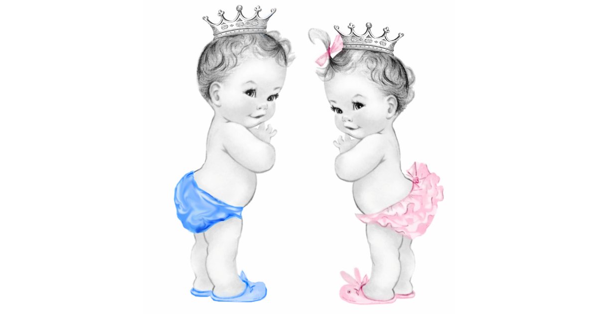 Prince and Princess Boy and Girl Twin Baby Shower Cutout ...