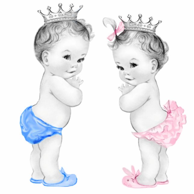 Prince and Princess Boy and Girl Twin Baby Shower Cutout (Front)