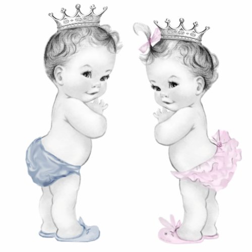 Prince and Princess Boy and Girl Twin Baby Shower Cutout