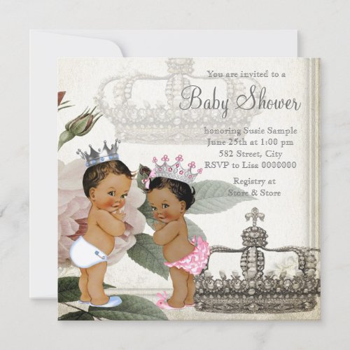 Prince and Princess Ethnic Twin Baby Shower Invitation