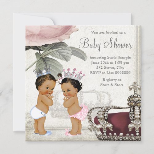 Prince and Princess Ethnic Twin Baby Shower Invitation