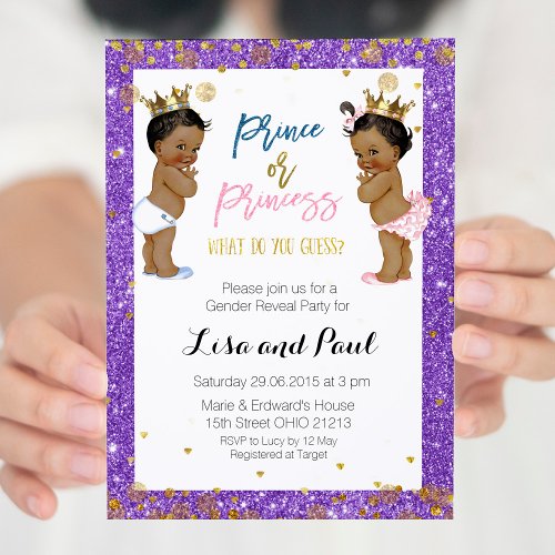 Prince and princess Gender Reveal invite Purple