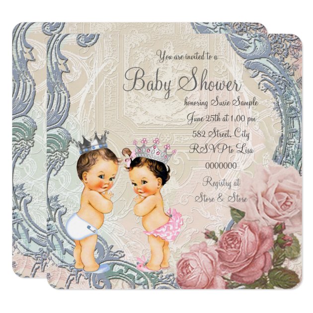 Prince And Princess Twin Baby Shower Invitation