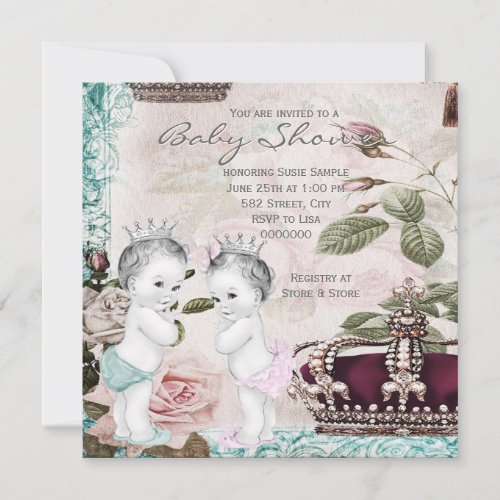 Prince and Princess Twin Baby Shower Invitation