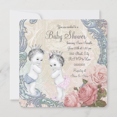 Prince and Princess Twin Baby Shower Invitation