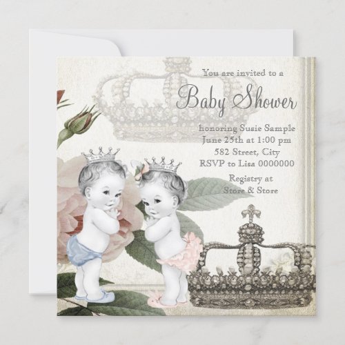 Prince and Princess Twin Baby Shower Invitation