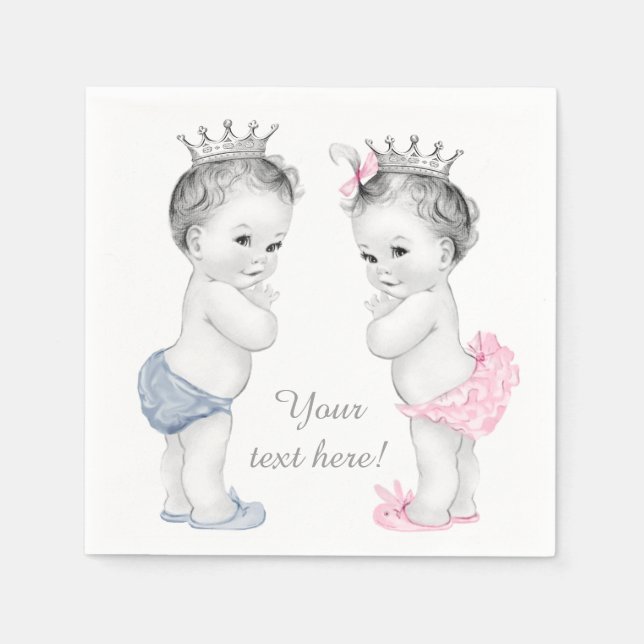 Prince and Princess Twin Baby Shower Napkins (Front)